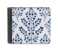 Jubonexis Retro Blue Flower Floral Pattern Soft PU Leather Bifold Wallet, Coin Purse Credit Pass Case, Durable Card-Holder Slim Billfold for Men Woman Money Storage