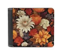 Jubonexis Retro Boho Vintage Autumn Leaves Flowers Soft PU Leather Bifold Wallet, Coin Purse Credit Pass Case, Durable Card-Holder Slim Billfold for Men Woman Money Storage