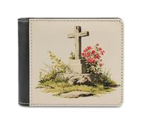 Jubonexis Retro Creepy Black Grave Flower Soft PU Leather Bifold Wallet, Coin Purse Credit Pass Case, Durable Card-Holder Slim Billfold for Men Woman Money Storage