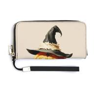 Jubonexis Retro Creepy Haloween Pumpkin with Witch Hat PU Leather Clutch Long Bifold Wallet, Coin Purse Credit Pass Case, Durable Card-Holder Money Storage for Women Men