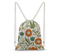 Jubonexis Retro Floral Mandala Tulips And Daisies Drawstring Backpack Canvas String Bag Lightweight Sports Gym Bag for Men Women