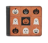 Jubonexis Retro Halloween Pumpkin Faces Cute Ghost Soft PU Leather Bifold Wallet, Coin Purse Credit Pass Case, Durable Card-Holder Slim Billfold for Men Woman Money Storage