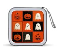 Jubonexis Retro Halloween Pumpkin Faces Cute Ghosts CD Case DVD Storage Case Portable for Car Home Travel