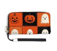 Jubonexis Retro Halloween Pumpkin Faces Cute Ghosts PU Leather Clutch Long Bifold Wallet, Coin Purse Credit Pass Case, Durable Card-Holder Money Storage for Women Men