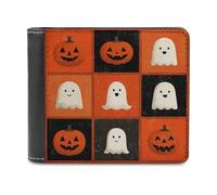 Jubonexis Retro Halloween Pumpkin Faces Cute Ghosts Soft PU Leather Bifold Wallet, Coin Purse Credit Pass Case, Durable Card-Holder Slim Billfold for Men Woman Money Storage