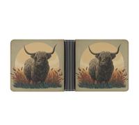 Jubonexis Retro Highland Cow Illustration Soft PU Leather Bifold Wallet, Coin Purse Credit Pass Case, Durable Card-Holder Slim Billfold for Men Woman Money Storage