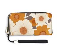 Jubonexis Retro Orange Flower Floral Daisy Pattern PU Leather Clutch Long Bifold Wallet, Coin Purse Credit Pass Case, Durable Card-Holder Money Storage for Women Men