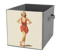 Jubonexis Retro Pretty Woman in Short Christmas Dress Cube Storage Bins Storage Cubes Foldable Decorative Fabric Storage Baskets Home Organizers with Handles for Shelves,Closet, 27x27 CM