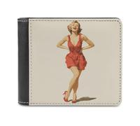 Jubonexis Retro Pretty Woman in Short Christmas Dress Soft PU Leather Bifold Wallet, Coin Purse Credit Pass Case, Durable Card-Holder Slim Billfold for Men Woman Money Storage