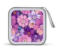 Jubonexis Retro Purple and Pink Floral Flower CD Case DVD Storage Case Portable for Car Home Travel