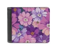 Jubonexis Retro Purple and Pink Floral Flower Soft PU Leather Bifold Wallet, Coin Purse Credit Pass Case, Durable Card-Holder Slim Billfold for Men Woman Money Storage