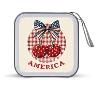 Jubonexis Retro Red Cherries White Star Pattern CD Case DVD Storage Case Portable