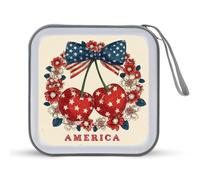 Jubonexis Retro Red Cherries White Star Patterns CD Case DVD Storage Case Portable