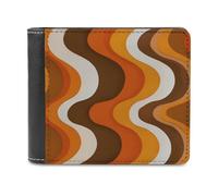 Jubonexis Retro Waves Pattern Orange Brown White Soft PU Leather Bifold Wallet, Coin Purse Credit Pass Case, Durable Card-Holder Slim Billfold for Men Woman Money Storage