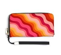 Jubonexis Retro Wavy Pattern Pink Orange Red Color PU Leather Clutch Long Bifold Wallet, Coin Purse Credit Pass Case, Durable Card-Holder Money Storage for Women Men