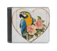 Jubonexis Retro Wooden Sign Acaw Pink Rose Soft PU Leather Bifold Wallet, Coin Purse Credit Pass Case, Durable Card-Holder Slim Billfold for Men Woman Money Storage