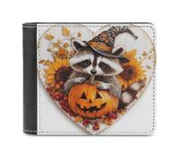 Jubonexis Retro Wooden Sign Raccoon Pumpkin Soft PU Leather Bifold Wallet, Coin Purse Credit Pass Case, Durable Card-Holder Slim Billfold for Men Woman Money Storage