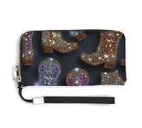 Jubonexis Rhinestone Cowboy Wild West 80s Disco PU Leather Clutch Long Bifold Wallet, Coin Purse Credit Pass Case, Durable Card-Holder Money Storage for Women Men