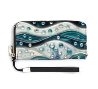 Jubonexis Rhinestones Flowing Ocean Waves PU Leather Clutch Long Bifold Wallet, Coin Purse Credit Pass Case, Durable Card-Holder Money Storage for Women Men