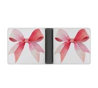 Jubonexis Ribbon Bow Watercolor Pastel Pink Red Tones Soft PU Leather Bifold Wallet, Coin Purse Credit Pass Case, Durable Card-Holder Slim Billfold for Men Woman Money Storage