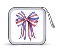 Jubonexis Ribbon Bow with White Red Blue Stripes CD Case DVD Storage Case Portable