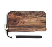 Jubonexis Rich Brown Wooden Planks Texture PU Leather Clutch Long Bifold Wallet, Coin Purse Credit Pass Case, Durable Card-Holder Money Storage for Women Men