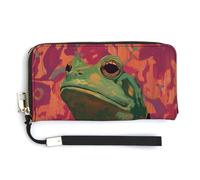 Jubonexis Rich Frog Graffiti PU Leather Clutch Long Bifold Wallet, Coin Purse Credit Pass Case, Durable Card-Holder Money Storage for Women Men