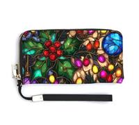 Jubonexis Richly Decorated Christmas Stained Glass Style PU Leather Clutch Long Bifold Wallet, Coin Purse Credit Pass Case, Durable Card-Holder Money Storage for Women Men