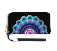 Jubonexis Ripple Mandala Neon Pastel Waves PU Leather Clutch Long Bifold Wallet, Coin Purse Credit Pass Case, Durable Card-Holder Money Storage for Women Men