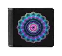 Jubonexis Ripple Mandala Neon Pastel Waves Soft PU Leather Bifold Wallet, Coin Purse Credit Pass Case, Durable Card-Holder Slim Billfold for Men Woman Money Storage