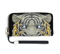 Jubonexis Roaring Tiger Futuristic Tech Aesthetics PU Leather Clutch Long Bifold Wallet, Coin Purse Credit Pass Case, Durable Card-Holder Money Storage for Women Men
