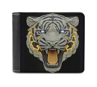 Jubonexis Roaring Tiger Futuristic Tech Aesthetics Soft PU Leather Bifold Wallet, Coin Purse Credit Pass Case, Durable Card-Holder Slim Billfold for Men Woman Money Storage