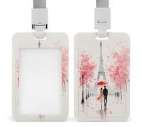 Jubonexis Romantic Paris in Spring Watercolor ID Badge Holder Retractable Clip Card Holder Card Protector Name Badge Name Tag for Work Office Doctor Nurse