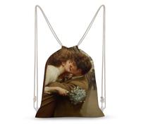Jubonexis Romantic Young Couple Kissing Rustic Railway Carriage Drawstring Backpack Canvas String Bag Lightweight Sports Gym Bag for Men Women