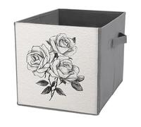 Jubonexis Rose Heads in Black And White Cube Storage Bins Storage Cubes Foldable Decorative Fabric Storage Baskets Home Organizers with Handles for Shelves,Closet, 27x27 CM