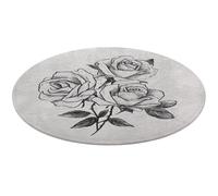 Jubonexis Rose Heads in Black And White Large Round Carpet Area Rug Mat Modern Non Slip Circular Rugs 36inch(90cm)