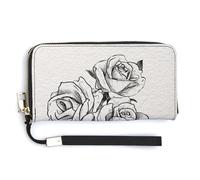 Jubonexis Rose Heads in Black and White PU Leather Clutch Long Bifold Wallet, Coin Purse Credit Pass Case, Durable Card-Holder Money Storage for Women Men
