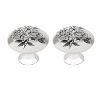 Jubonexis Rose Heads in Black and White Round Drawer Cabinet Knobs Handles with Screws,2 Pcs, Drawer Dresser Knob Pulls Decor for Wardrobe Cupboard Home Office Kitchen