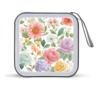 Jubonexis Roses Daisies Peonies and Leaves CD Case DVD Storage Case Portable