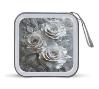 Jubonexis Roses White and Gray CD Case DVD Storage Case Portable