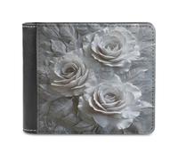 Jubonexis Roses White and Gray Soft PU Leather Bifold Wallet, Coin Purse Credit Pass Case, Durable Card-Holder Slim Billfold for Men Woman Money Storage
