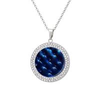 Jubonexis Royal Blue Pattern Round Pendant Necklace Silver Jewelry for Women