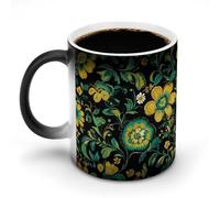 Jubonexis Russian Folk Art Floral Pattern Color Changing Mugs Heat Changing Ceramic Coffee Mug Novelty Funny Tea Water Cup 11OZ