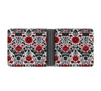 Jubonexis Russian Folk Art Floral Pattern Red Black Soft PU Leather Bifold Wallet, Coin Purse Credit Pass Case, Durable Card-Holder Slim Billfold for Men Woman Money Storage