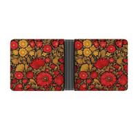 Jubonexis Russian Folk Art Floral Pattern Red Flowers Soft PU Leather Bifold Wallet, Coin Purse Credit Pass Case, Durable Card-Holder Slim Billfold for Men Woman Money Storage