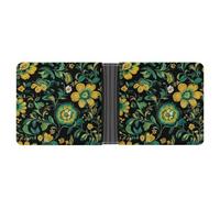 Jubonexis Russian Folk Art Floral Pattern Soft PU Leather Bifold Wallet, Coin Purse Credit Pass Case, Durable Card-Holder Slim Billfold for Men Woman Money Storage