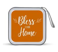 Jubonexis Rustic Bless Our Home on Orange CD Case DVD Storage Case Portable for Car Home Travel