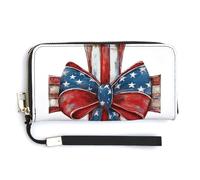 Jubonexis Rustic Cross American Flag Bow PU Leather Clutch Long Bifold Wallet, Coin Purse Credit Pass Case, Durable Card-Holder Money Storage for Women Men