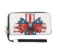 Jubonexis Rustic Cross Patriotic American Flag Bow PU Leather Clutch Long Bifold Wallet, Coin Purse Credit Pass Case, Durable Card-Holder Money Storage for Women Men