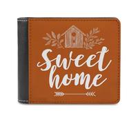 Jubonexis Rustic Sweet Home Birdhouse on Orange Soft PU Leather Bifold Wallet, Coin Purse Credit Pass Case, Durable Card-Holder Slim Billfold for Men Woman Money Storage